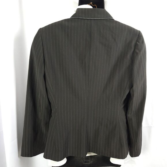 Tahari Womens 10 Black Pinstripe Polyester Blend 2-Button Office Career Blazer - Picture 2 of 7